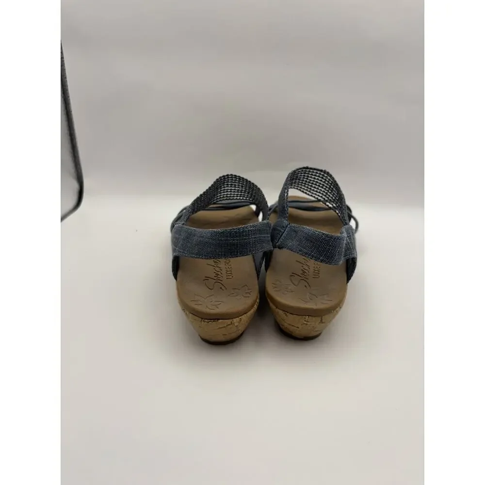 Skechers Beverly High Blue Wedges Women Size 6